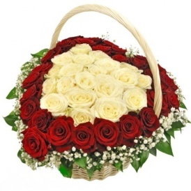 Сердце из 55 Эквадорских роз в корзине