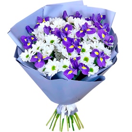 Букет из хризантем с ирисами "Цвет настроения синий"