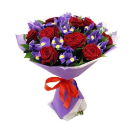 Букет из роз и ирисов "Леди Весна"