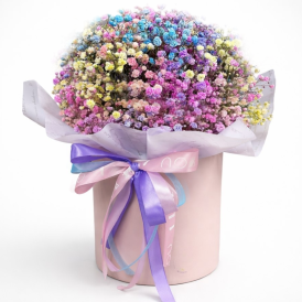 Радужная гипсофила в розовой коробке (размер L)