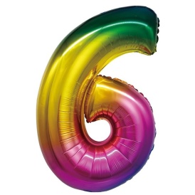 Шар-фигура фольгированный "Цифра 6" радужный 86см