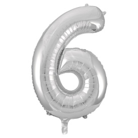 Шар-фигура фольгированный "Цифра 6" серебро, 86см