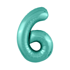 Шар-фигура фольгированный "Цифра 6" бирюза Slim, 102см